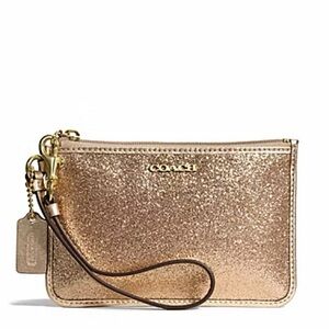 Coach Rose Gold Glitter Wristlet Pouch